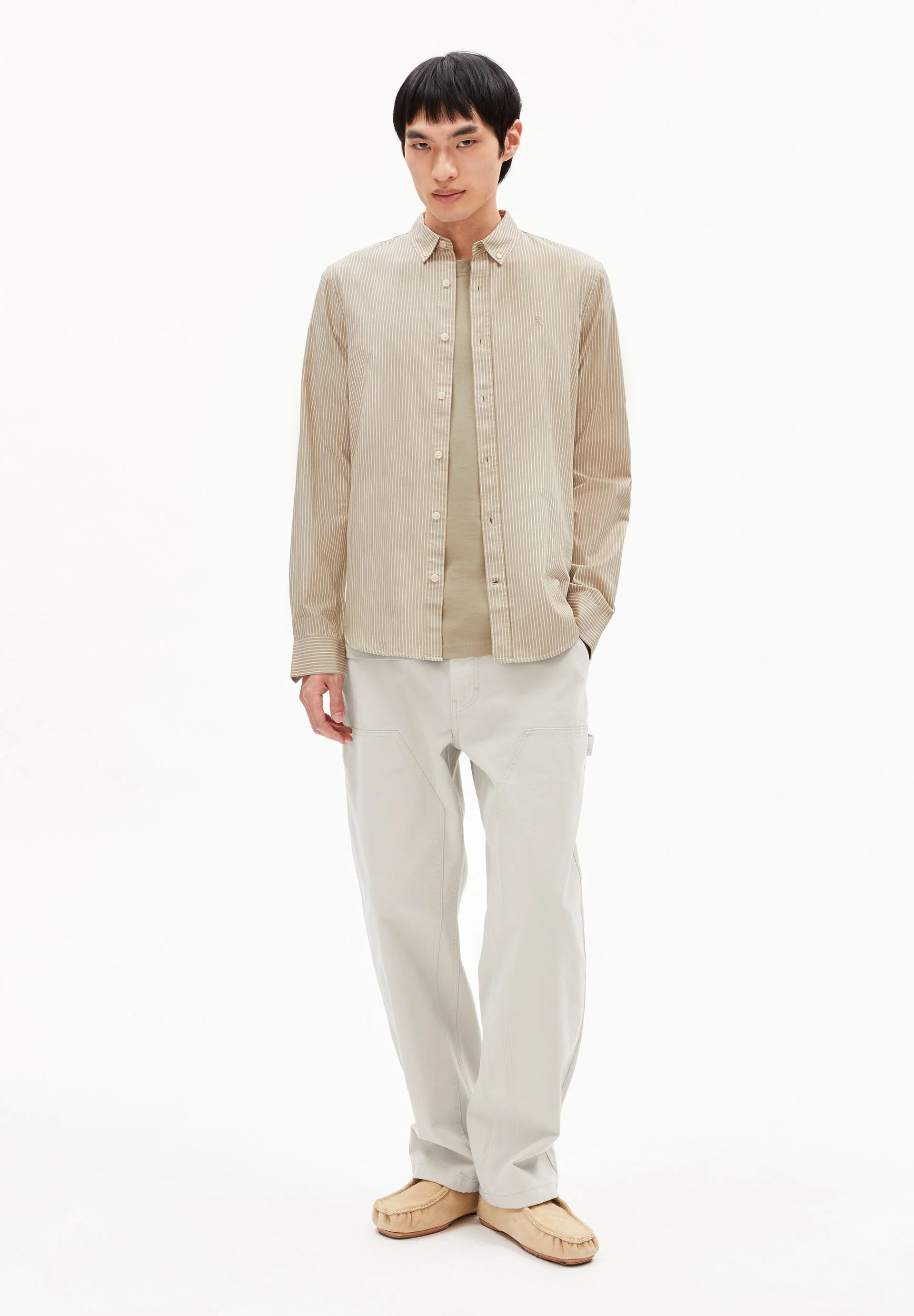 QUAASA GESTREIFTES LANGARMHEMD | light sage-oatmilk - Image 5